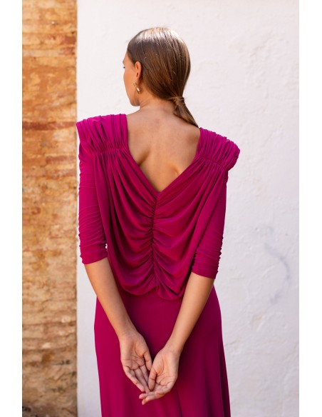 Robe midi en maille violette avec dos drapé