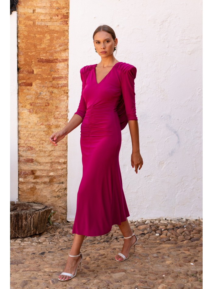 Robe midi en maille violette avec dos drapé