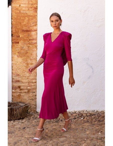 Robe midi en maille violette avec dos drapé