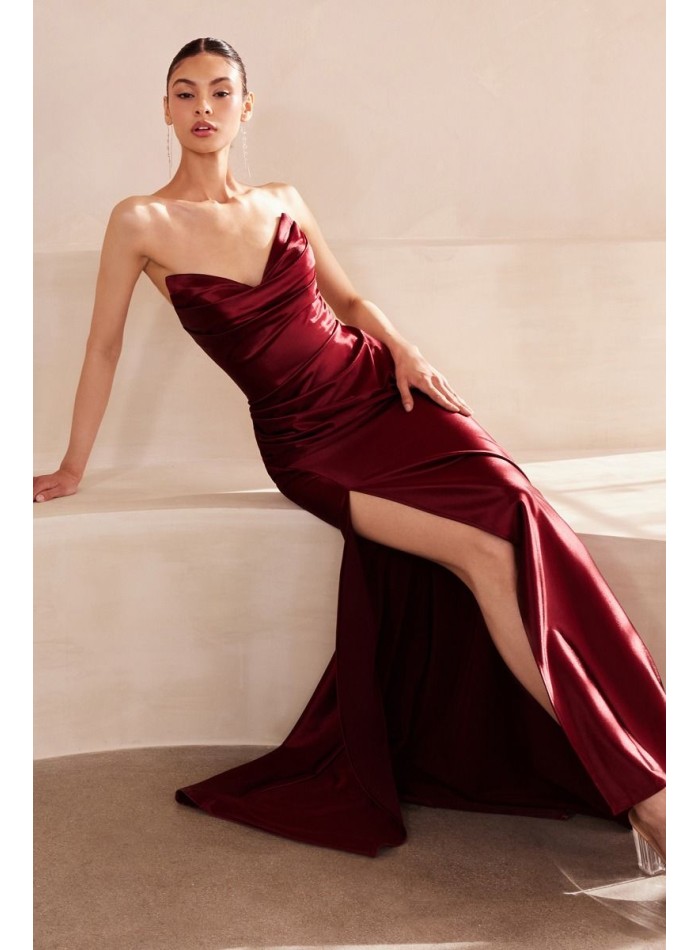 Strapless satin sweetheart neckline long gown