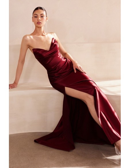 Strapless satin sweetheart neckline long gown
