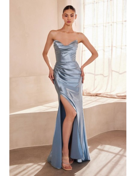Strapless satin sweetheart neckline long gown