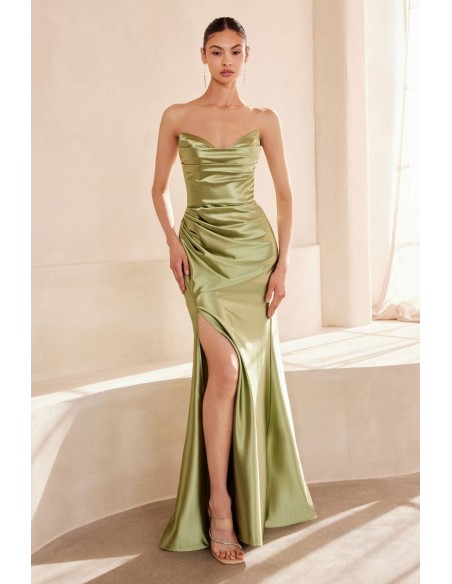 Strapless satin sweetheart neckline long gown