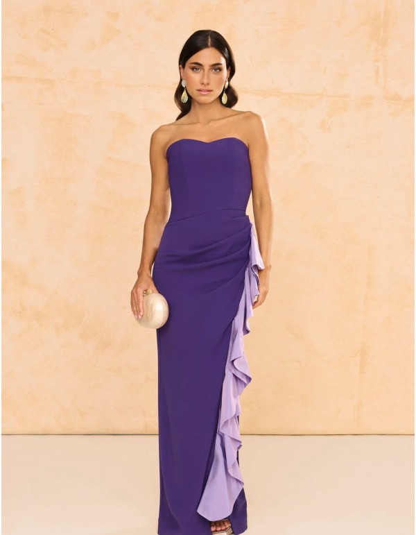 Vestido largo palabra de honor con volante 2