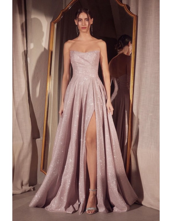 Robe de soirée sans bretelles en tissu brillant