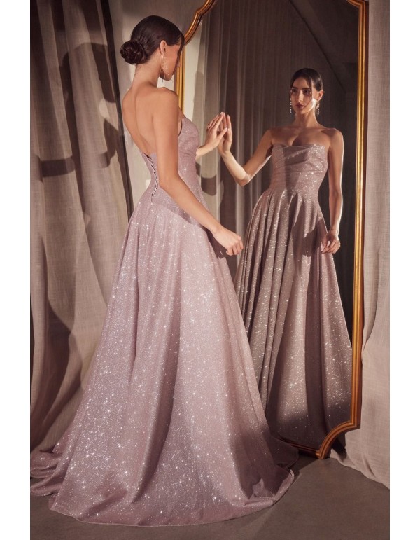 Strapless long gown with shiny fabric 2