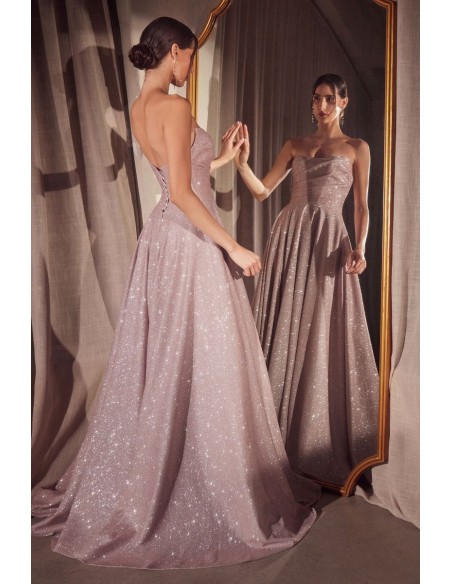 Robe de soirée sans bretelles en tissu brillant