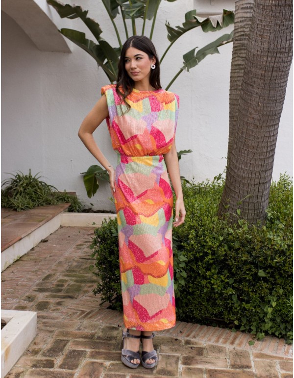 Vestido midi multicolor de lentejuelas