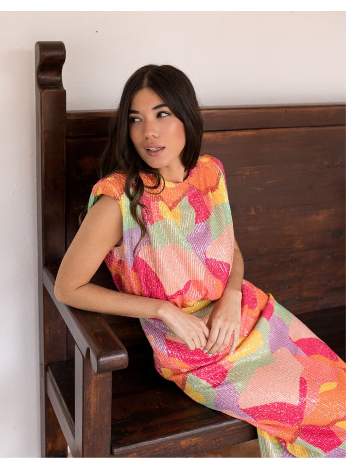 Vestido midi multicolor de lentejuelas para mama comunion