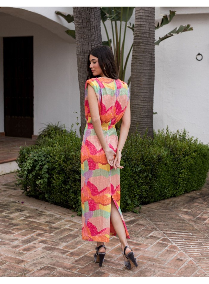 Robe midi multicolore avec paillettes et...