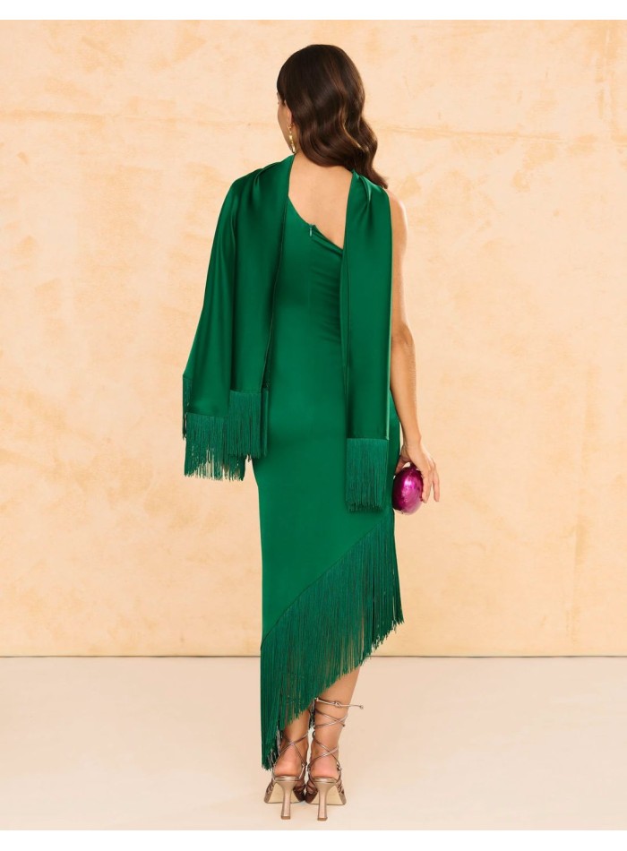 Robe de soirée midi asymétrique avec ourlet frangé