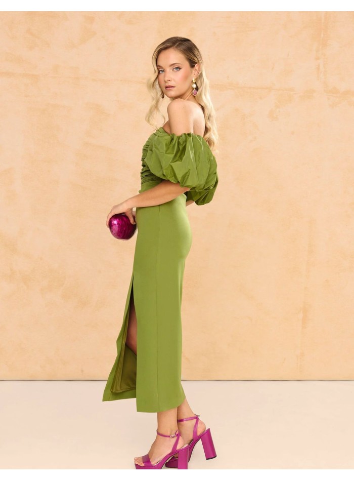 Strapless midi dress with detachable puffed...