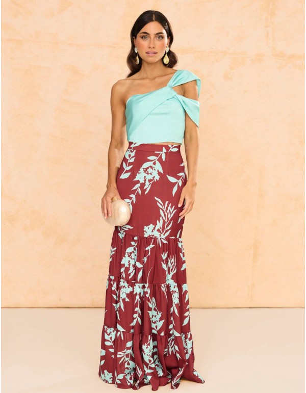 Brown printed long skirt with ruffles 2
