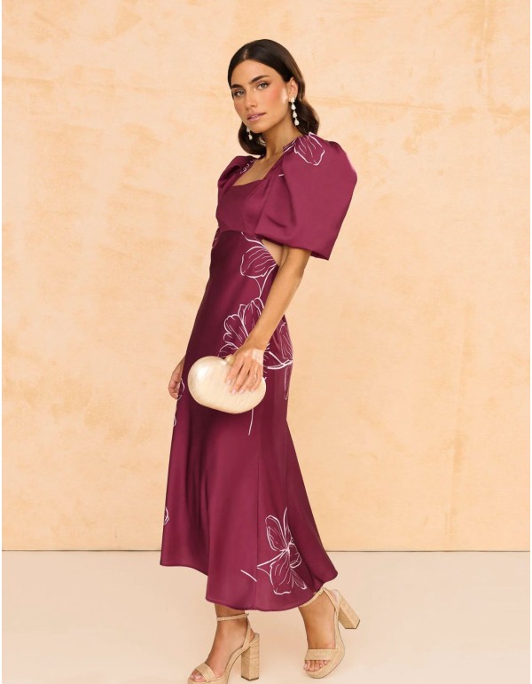 Printed midi dress with puffed sleeves and open back 2