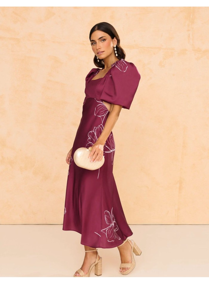 Robe midi imprimée avec manches bouffantes et...