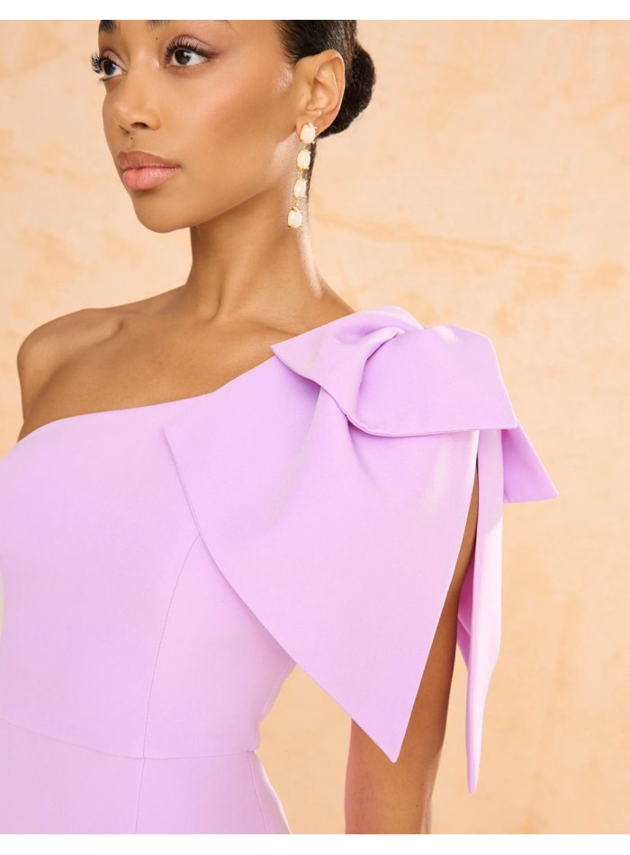 Long guest dress with asymmetrical neckline and...