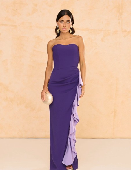 copy of Vestido largo palabra de honor con volante en lateral