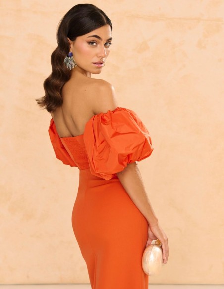 Robe d'invité midi avec manches bouffantes amovibles