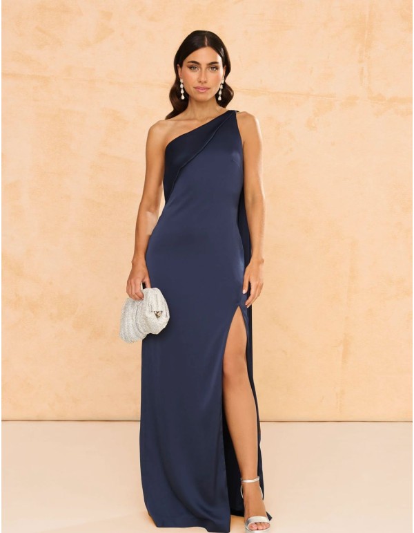 copy of Terracotta color crepe satin long dress with long...