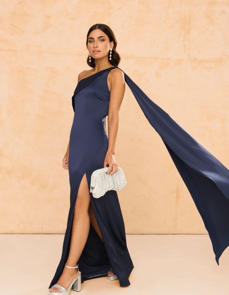 copy of Terracotta color crepe satin long dress with long cape