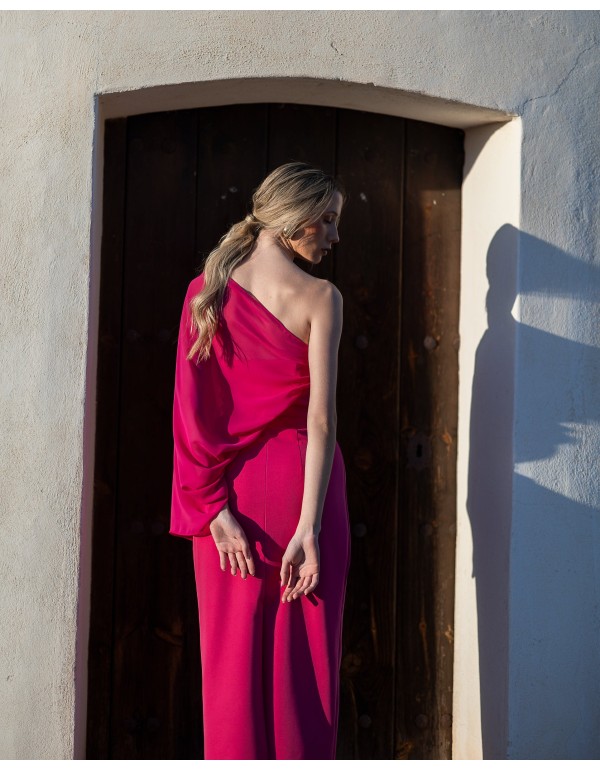 Vestido midi asimétrico con manga de gasa multiposición 2