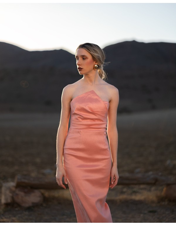 Crepe strapless midi dress with ankle-length cut