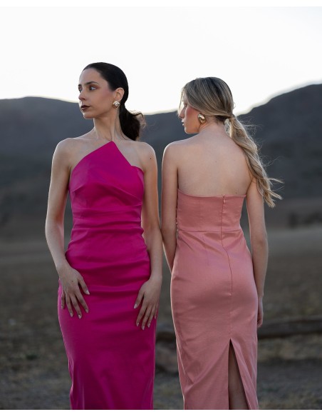 Crepe strapless midi dress with ankle-length cut