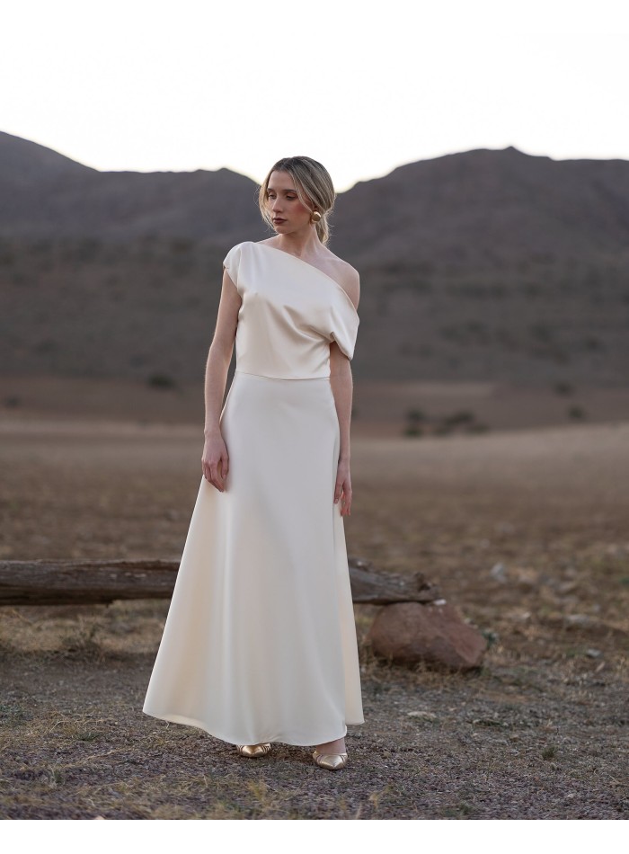 Vestido largo marfil satén