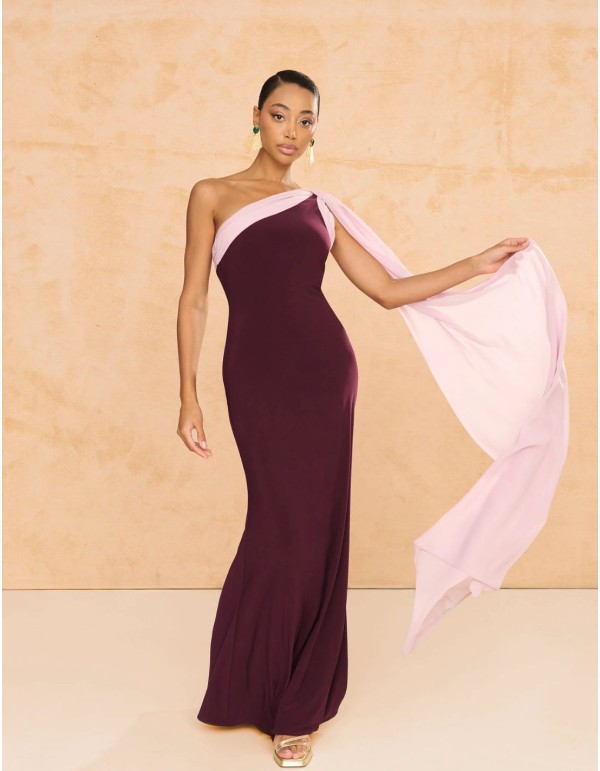 copy of Terracotta color crepe satin long dress with long... 2