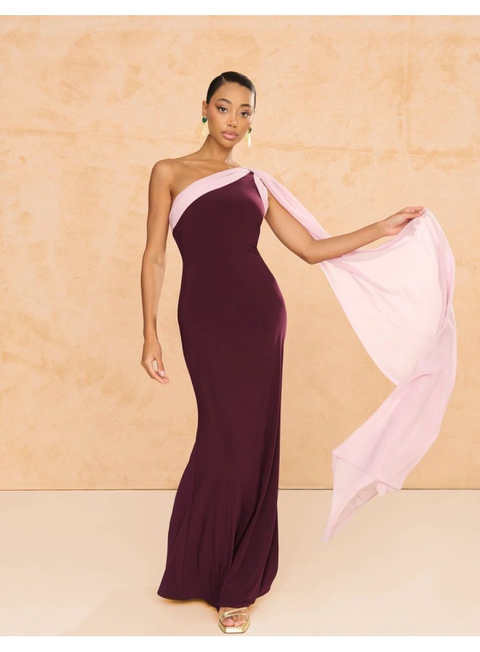 copy of Terracotta color crepe satin long dress...