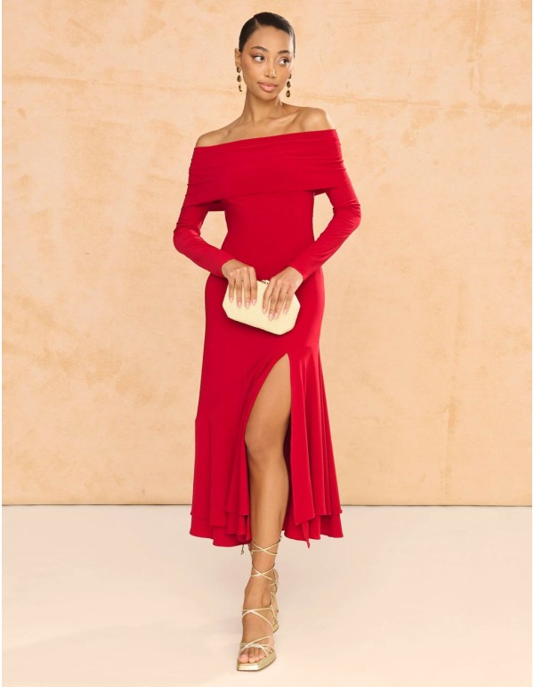 copy of Terracotta color crepe satin long dress with long...