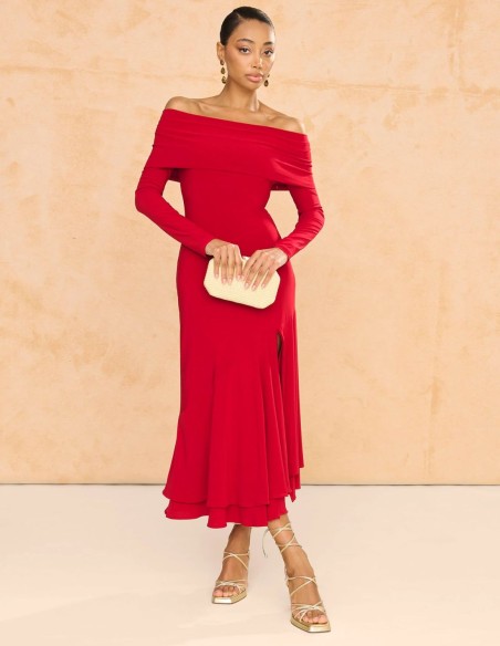 copy of Terracotta color crepe satin long dress with long cape