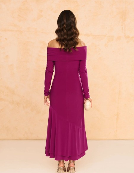 copy of Terracotta color crepe satin long dress with long cape