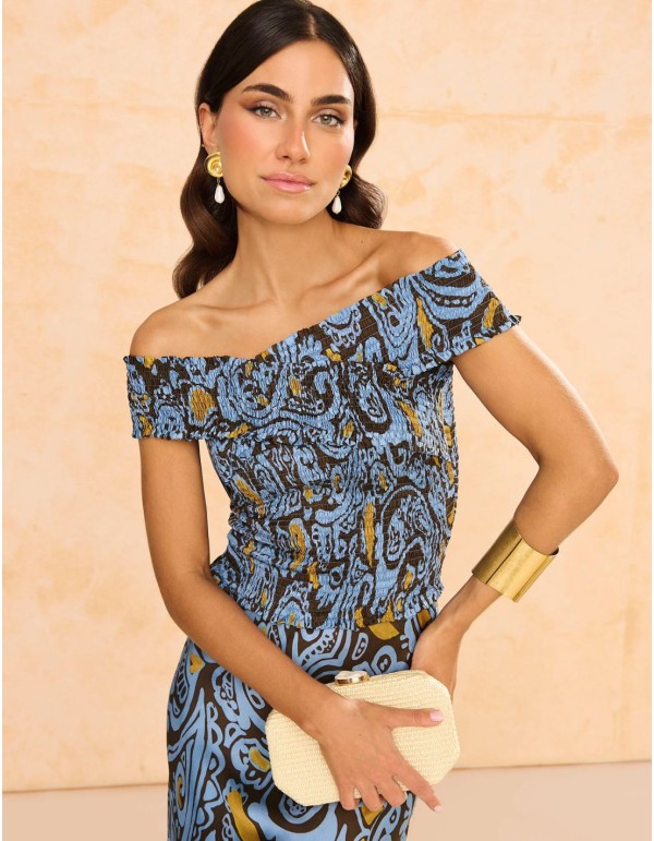 Multiposition short top with blue print