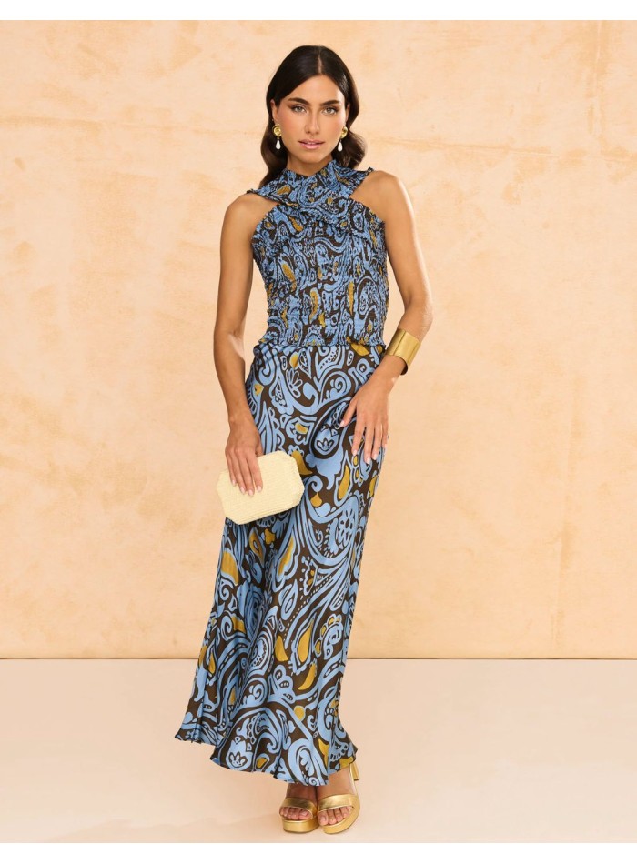 Multiposition short top with blue print