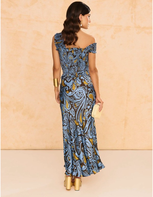 Falda midi azul con estampado 2