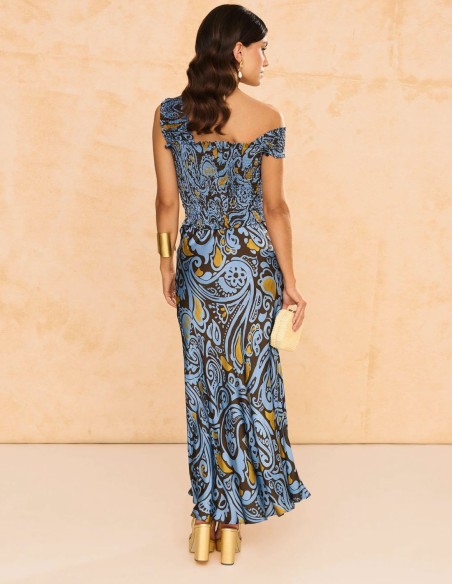 Falda midi azul con estampado