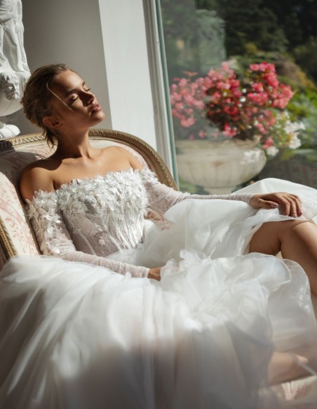 Vestido de novia largo escote bandeau