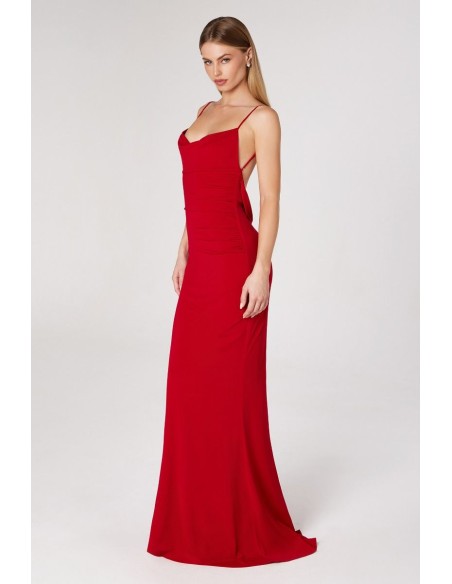 Fitted long maxi dress with open back and lace detail