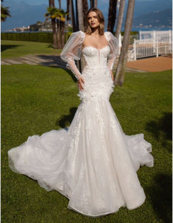 Robe de mariée longue à corset avec manches amovibles 2