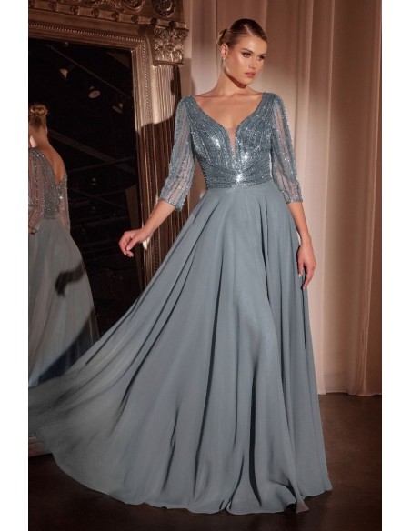 Robe de soirée longue avec col et manches en V