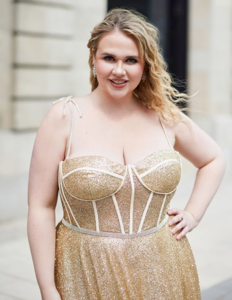 Vestido largo de fiesta con corse y tirantes