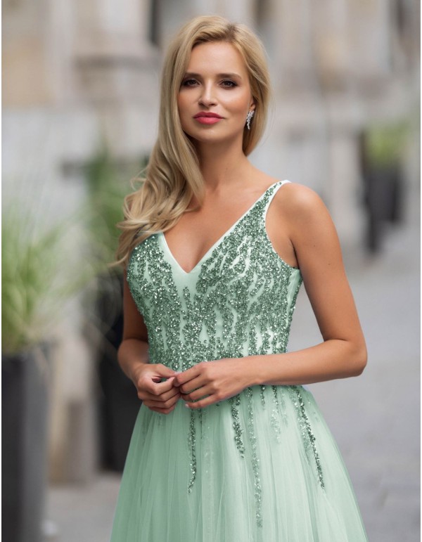 Vestido de fiesta largo menta