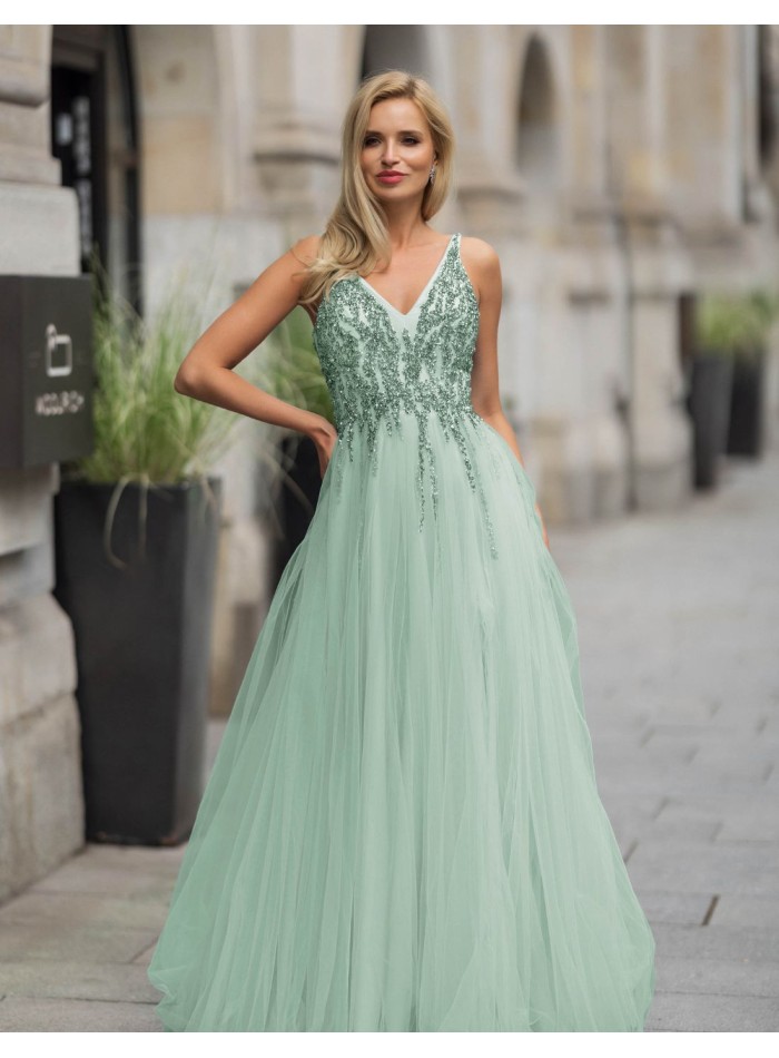 Robe de soirée longue avec jupe en tulle et...