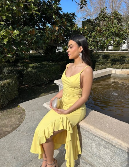 Midi party dress with open back and ruffle details