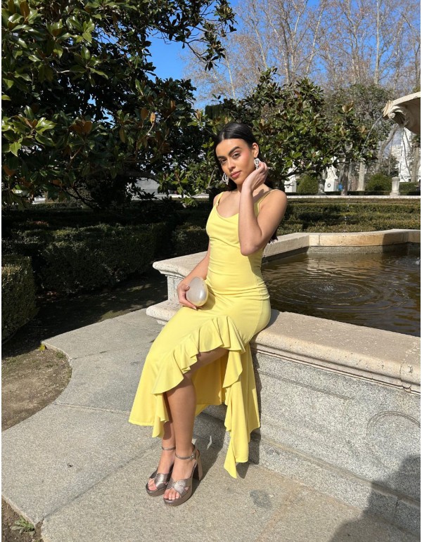 Midi party dress with open back and ruffle details