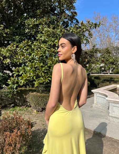 Midi party dress with open back and ruffle details