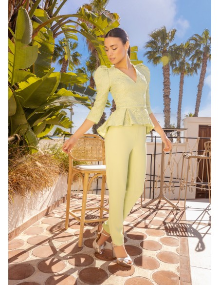 Ensemble top et pantalon en brocart et crêpe tissé