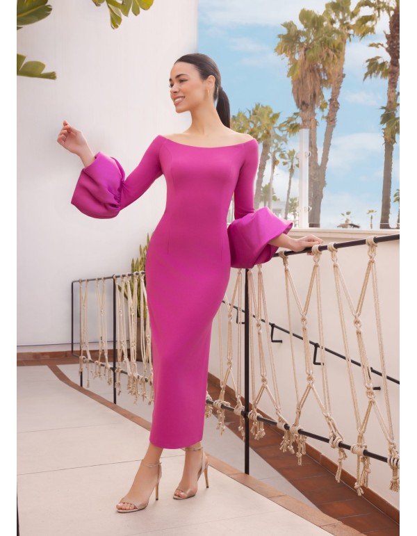 Robe d'invité midi avec encolure bateau et manches... 2