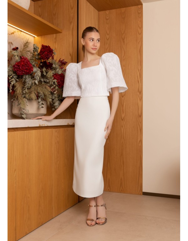 Set de dos piezas para invitada con mangas abullonadas